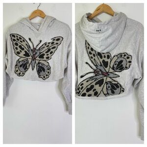 Reverse Appliqué Cropped Butterfly Hoodie